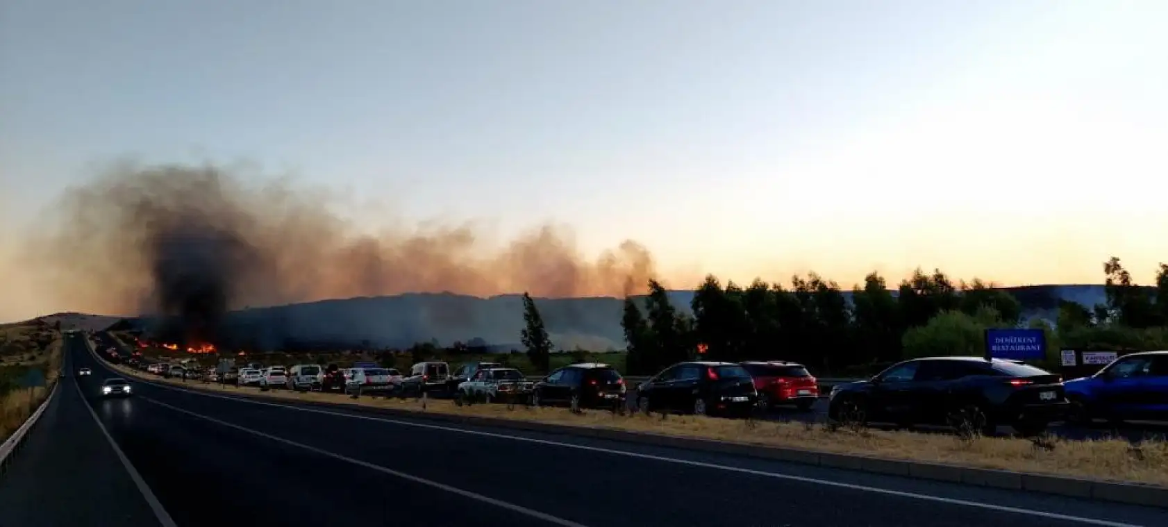 Aliağa'daki yangın Çanakkale-İzmir yoluna ulaştı, sürücüler zor anlar yaşadı