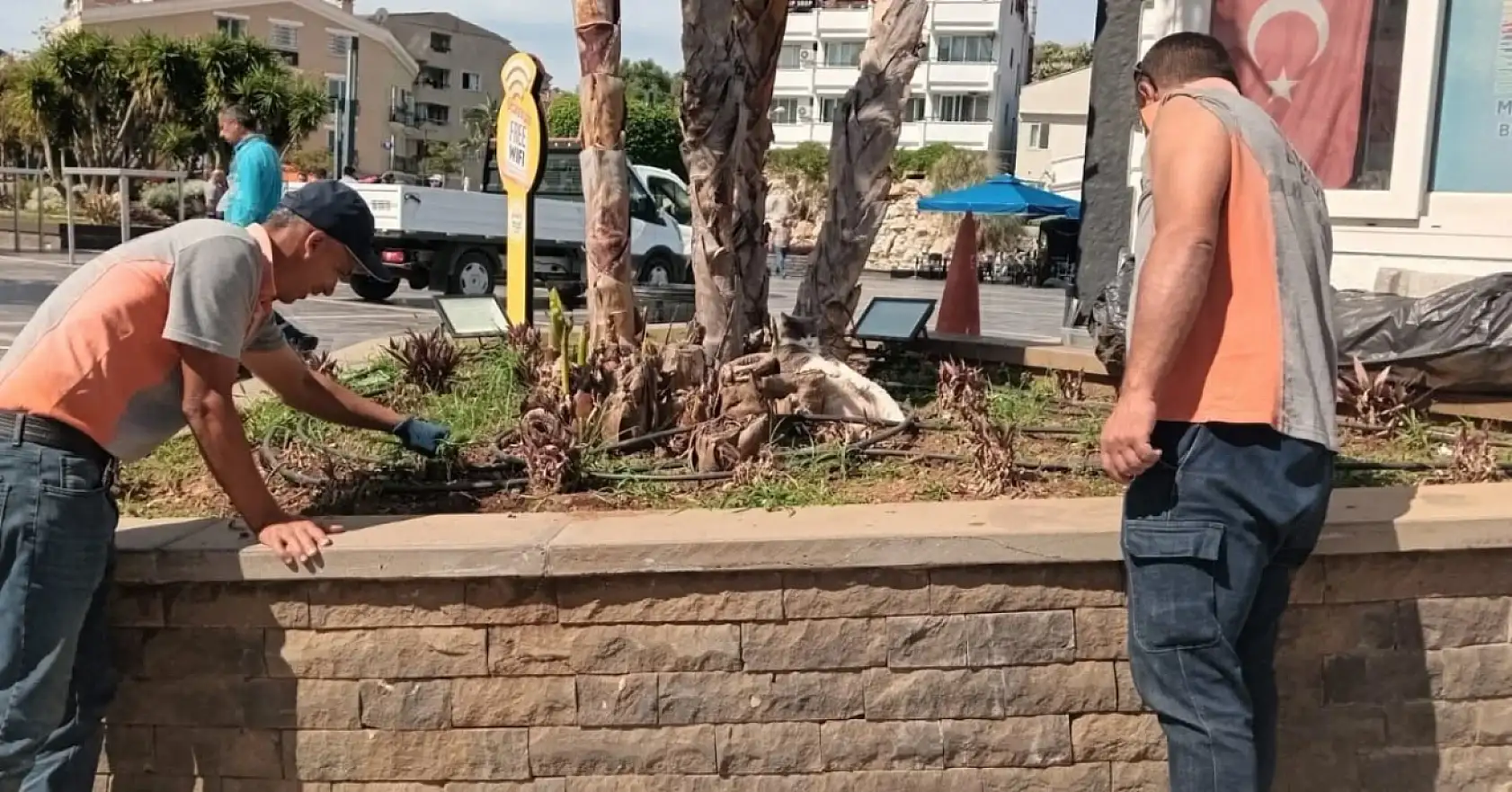 Marmaris'te işçiler çalıştı, o keyfini bozmadı