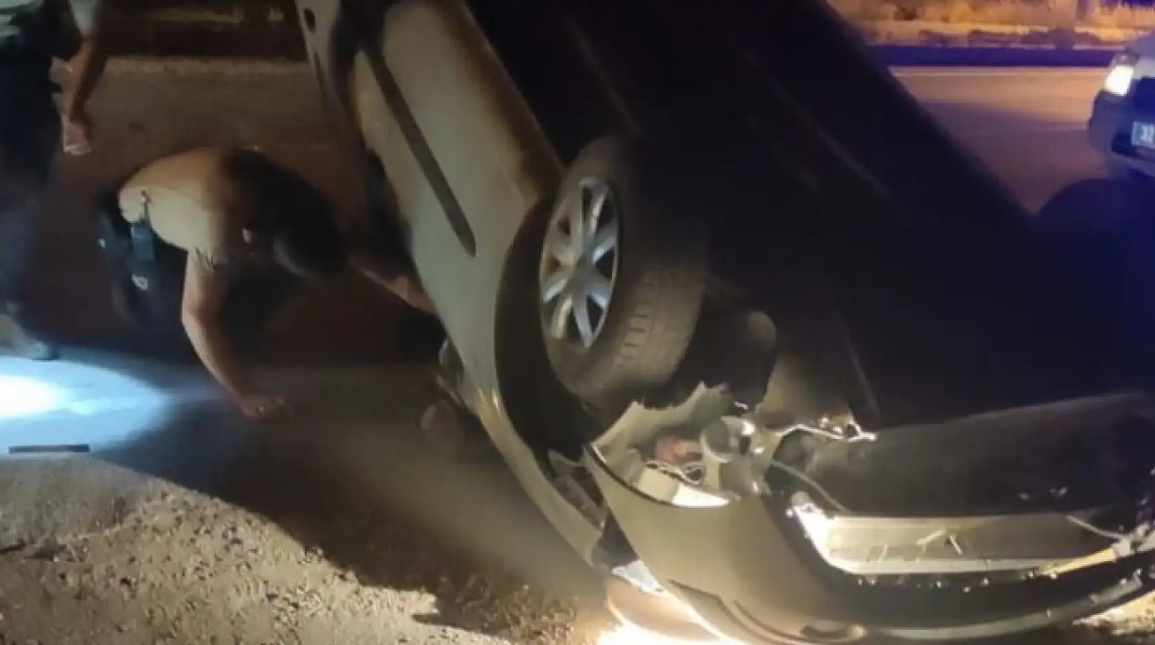 Yol çalışmasını fark edemeyen sürücü takla attı: 1 yaralı