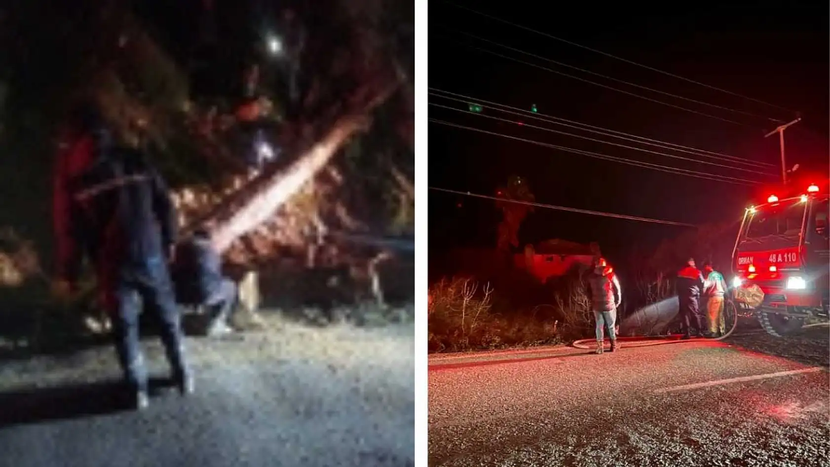 Marmaris'te fırtına elektrik tellerini kopardı, çıkan yangın büyümeden söndürüldü