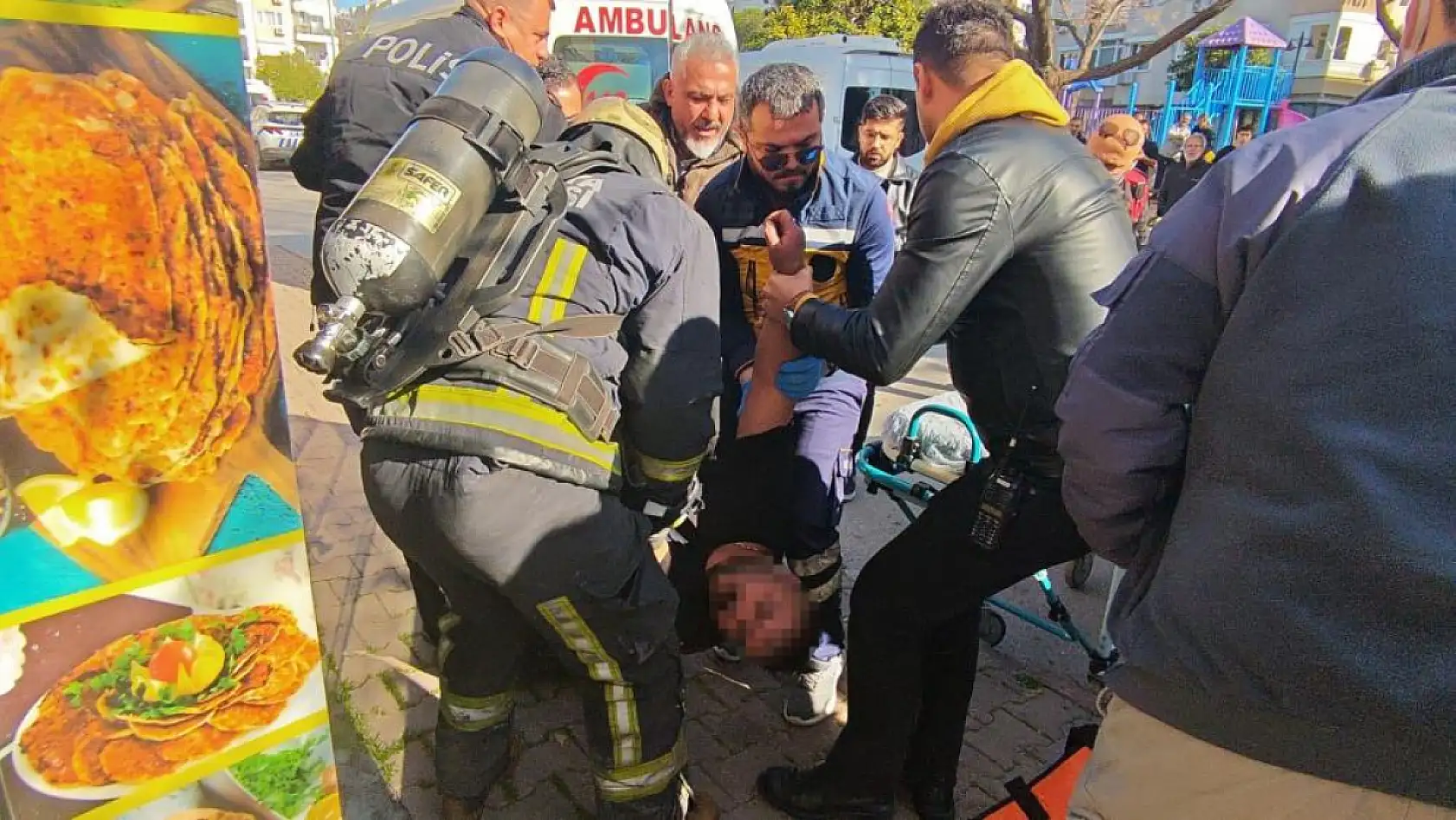 İşyerine kendini kilitleyip yangın çıkaran pideci, camları kırıp içeriye giren itfaiye ekiplerince baygın bulundu