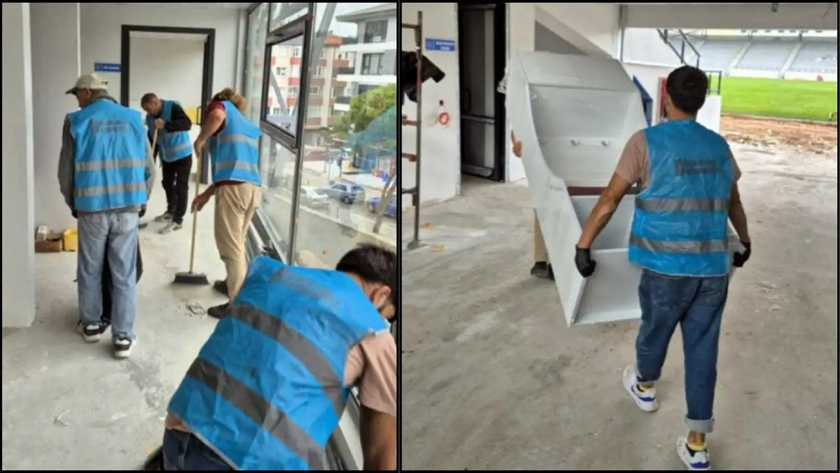 Muğla'da denetimli serbestlik yükümlüleri yapımı tamamlanan stadyumu temizledi