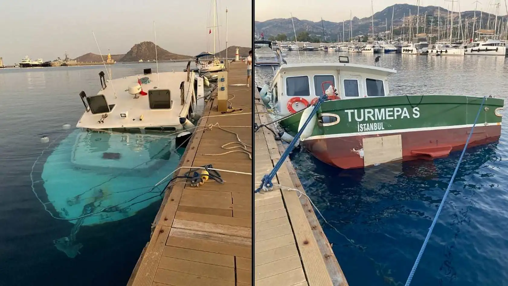 Bodrum'da Şişme Bot Atık Alım Teknesine Çarptı