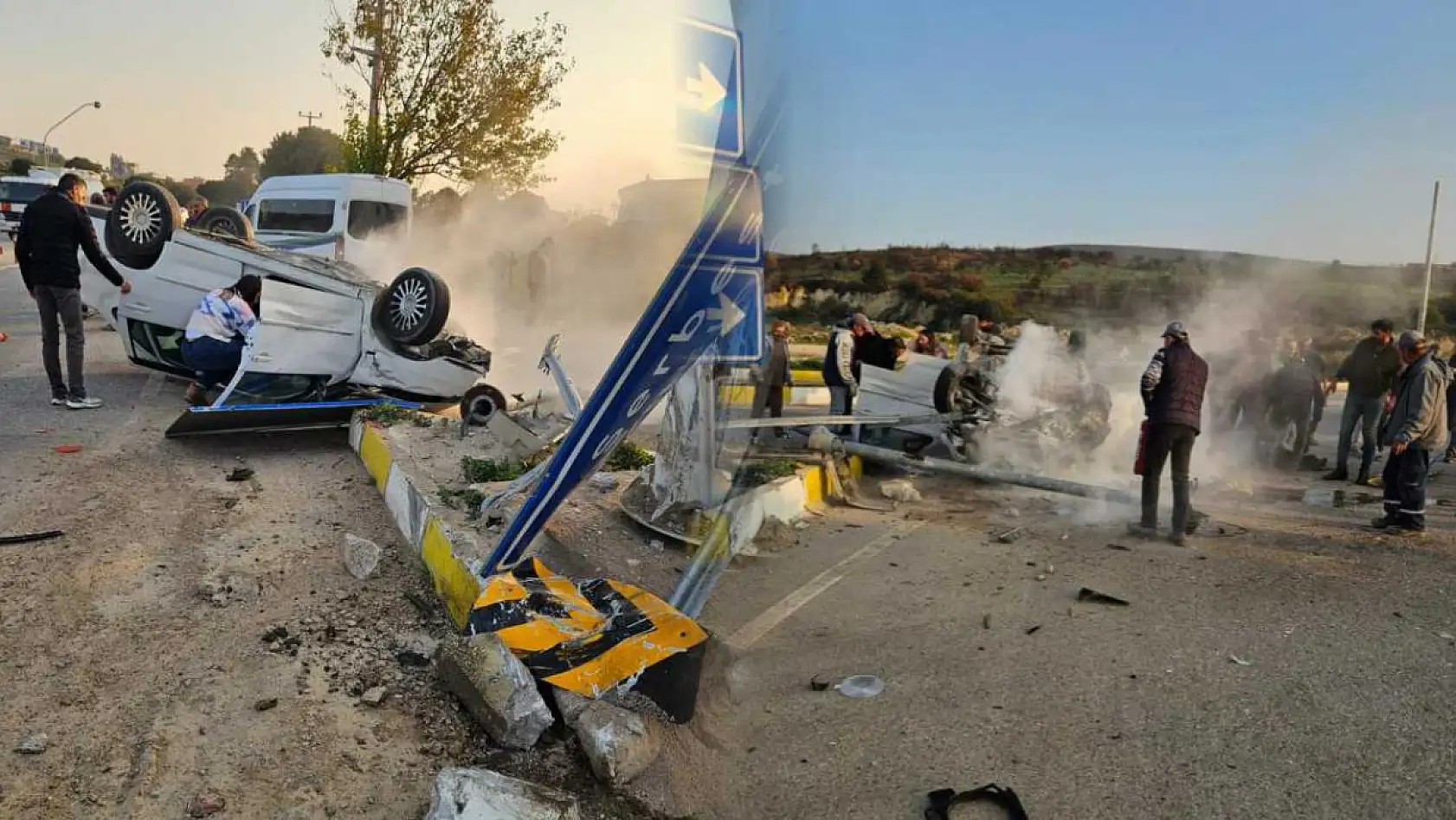 Takla atarak hurdaya dönen araçta gelin ve kaynana yaralandı