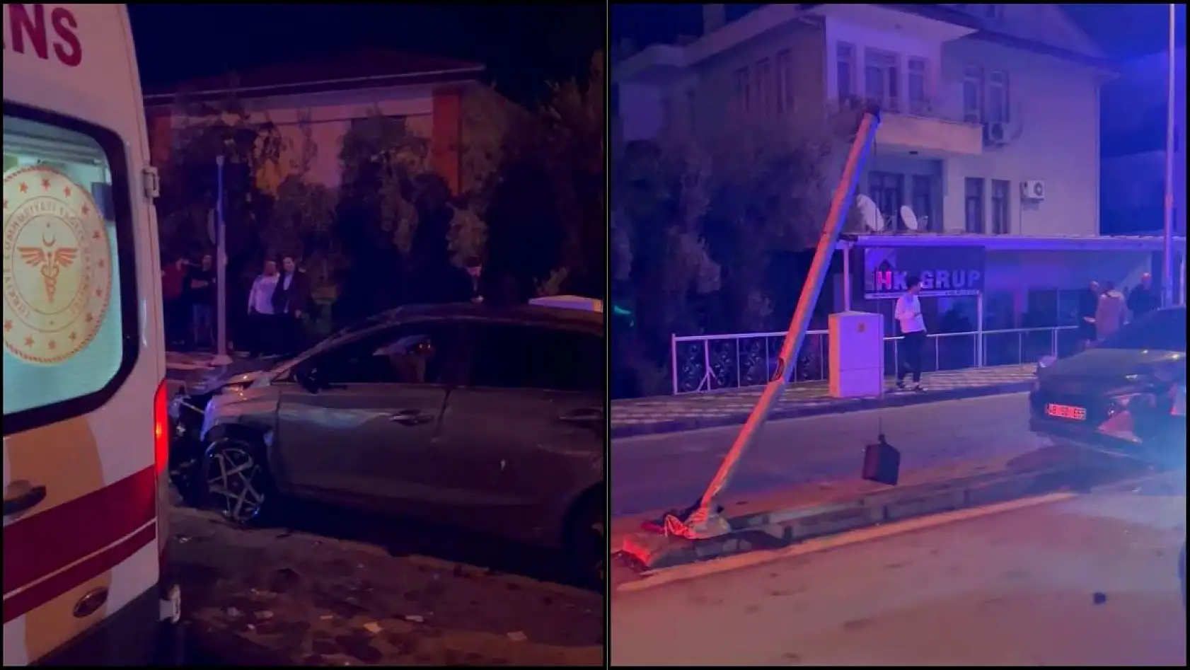 Fethiye'de feci kaza, araç ışıklara çarparak yan yattı