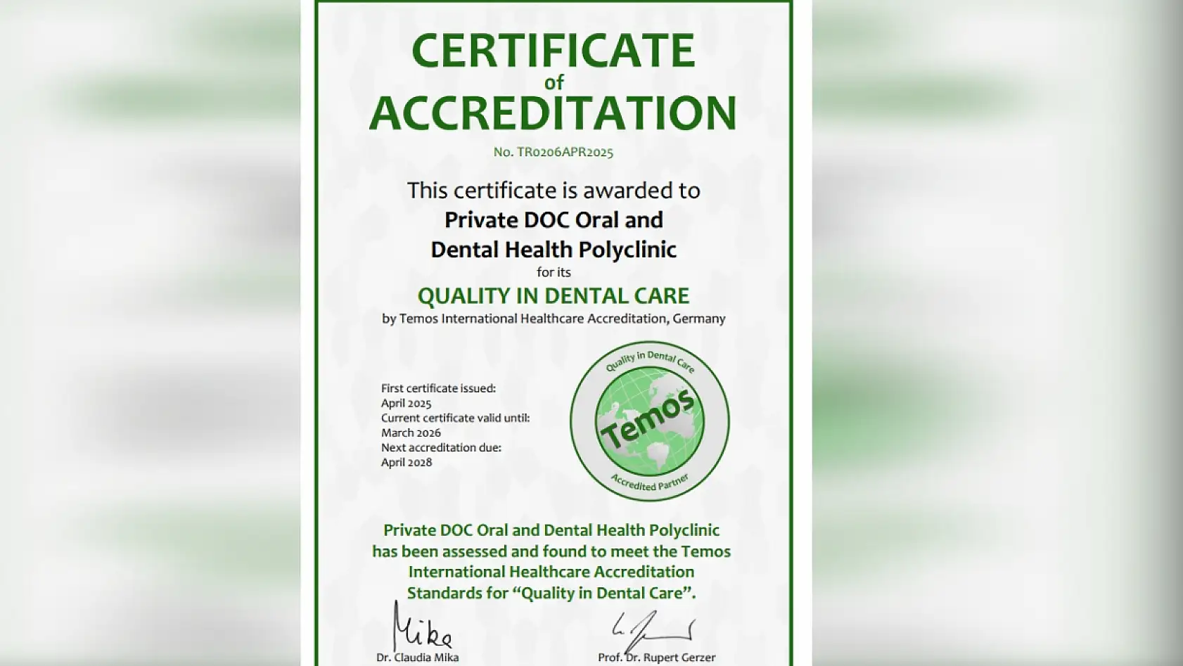 Fethiye'de Hizmet Veren Özel DOC Ağız ve Diş Sağlığı Polikliniği Avrupa'da Tescillendi