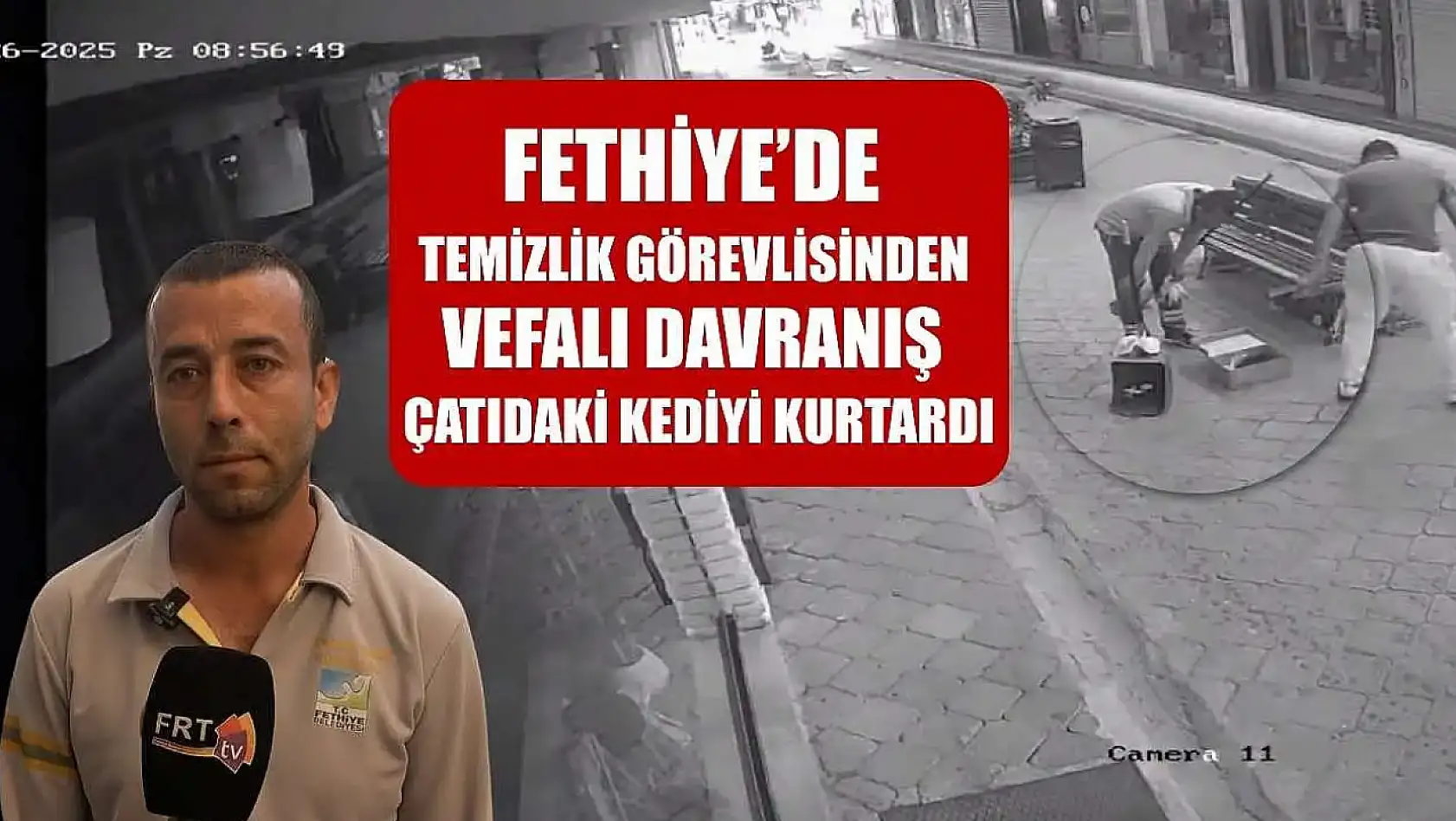 Fethiye'de Temizlik Görevlisinden vefalı davranış, çatıdaki kediyi kurtardı