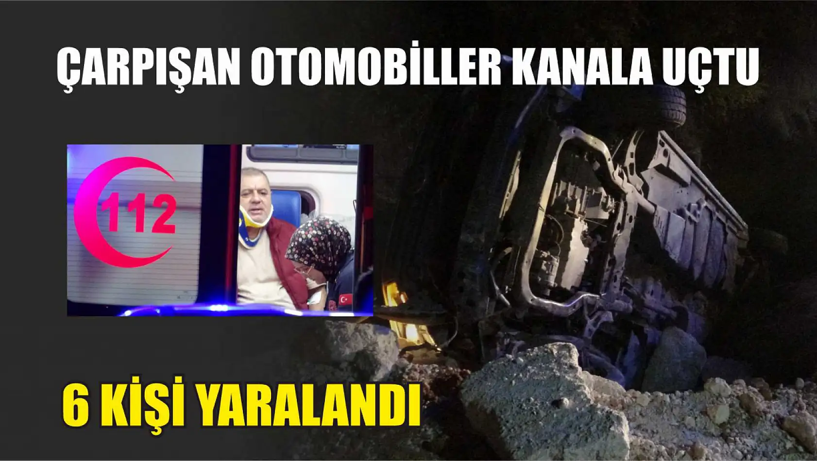 Çarpışan otomobiller kanala uçtu, 6 kişi yaralandı