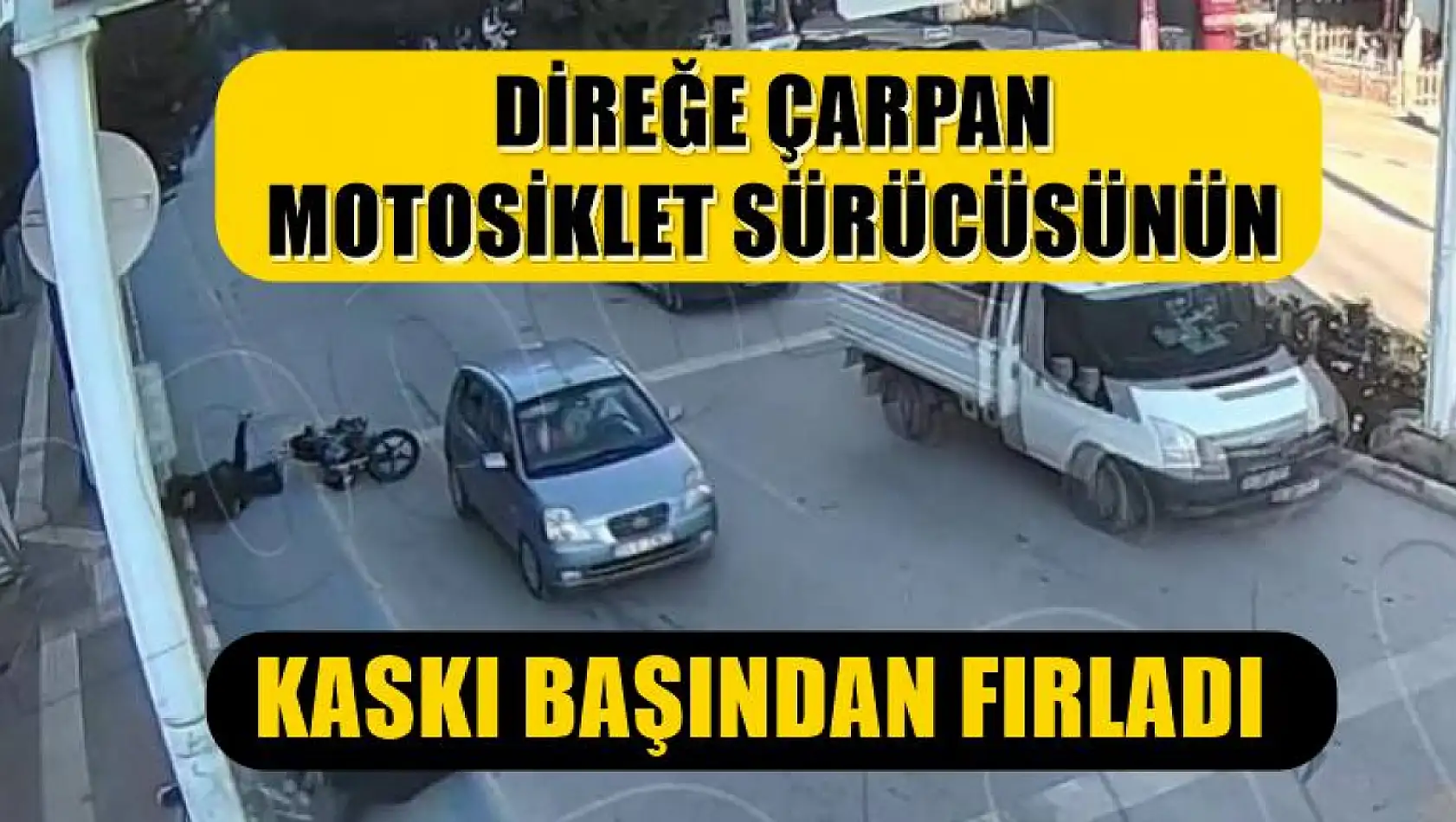 Direğe çarpan motosiklet sürücüsünün kaskı başından fırladı