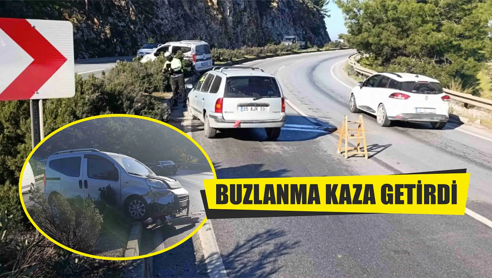 Karayolu'nda buzlanma kaza getirdi