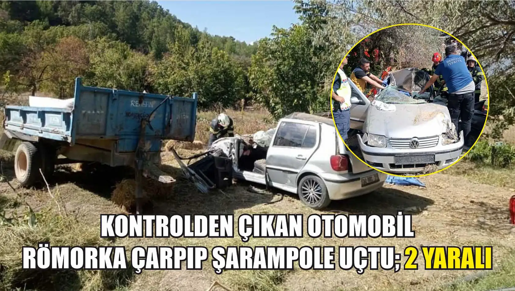 Kontrolden çıkan otomobil römorka çarpıp şarampole uçtu 2 yaralı