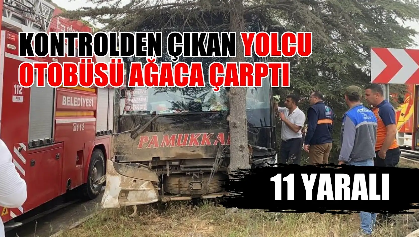 Kontrolden çıkan yolcu otobüsü ağaca çarptı: İlk belirlemelere göre 11 yaralı var