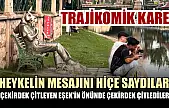 Heykelin mesajını hiçe saydılar 'Çekirdek Çitleyen Eşek'in önünde çekirdek çitlediler