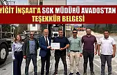 Yiğit İnşaat'a SGK Müdürü Avados'tan Teşekkür Belgesi