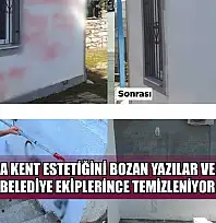 Bodrum'da kent estetiğini bozan yazılar ve resimler belediye ekiplerince temizleniyor
