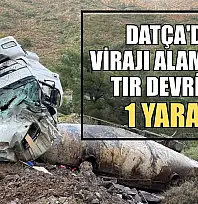 Datça'da virajı alamayan tır devrildi: 1 yaralı