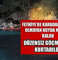 Fethiye'de karadan ulaşım olmayan koyda mahsur kalan düzensiz göçmenler kurtarıldı
