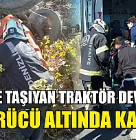 Gübre taşıyan traktör devrildi, sürücü altında kaldı
