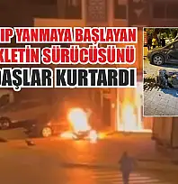 Kaza yapıp yanmaya başlayan motosikletin sürücüsünü vatandaşlar kurtardı