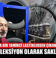 Muğla'da bir tamirci lastiklerden çıkan parçaları koleksiyon olarak saklıyor