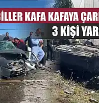 Otomobiller Kafa Kafaya Çarpıştı, 3 Kişi Yaralandı