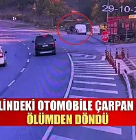 Park halindeki otomobile çarpan sürücü ölümden döndü
