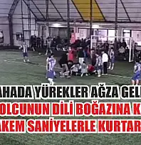 Sahada yürekler ağza geldi: Futbolcunun dili boğazına kaçtı, hakem saniyelerle kurtardı