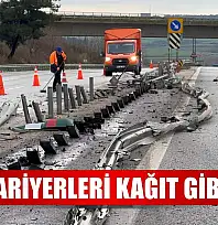 Tır bariyerleri kağıt gibi ezdi