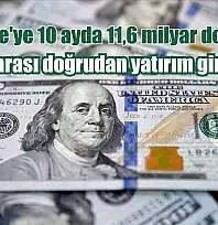 Türkiye'ye 10 ayda 11,6 milyar dolarlık uluslararası doğrudan yatırım girişi oldu