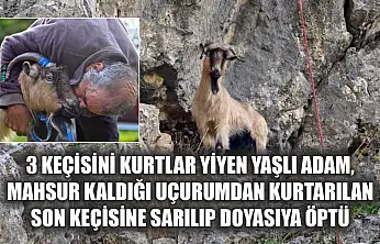 3 keçisini kurtlar yiyen yaşlı adam, mahsur kaldığı uçurumdan kurtarılan son keçisine sarılıp doyasıya öptü