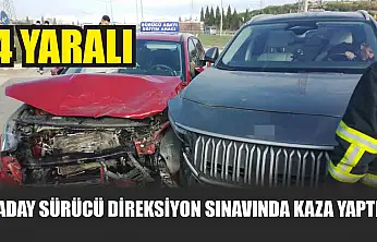 Aday sürücü direksiyon sınavında kaza yaptı: 4 yaralı