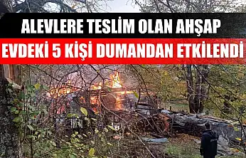 Alevlere teslim olan ahşap evdeki 5 kişi dumandan etkilendi