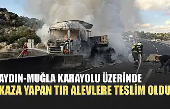 Aydın-Muğla karayolu üzerinde kaza yapan tır alevlere teslim oldu