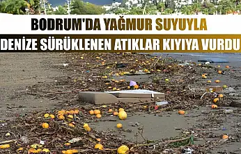 Bodrum'da yağmur suyuyla denize sürüklenen atıklar kıyıya vurdu