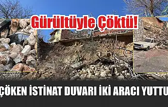 Çöken istinat duvarı iki aracı yuttu