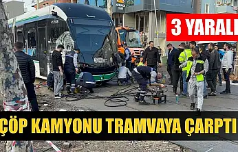 Çöp kamyonu tramvaya çarptı: 3 yaralı