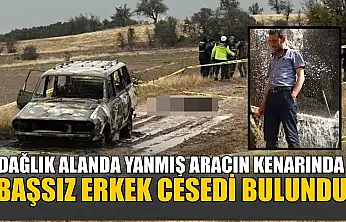 Dağlık alanda yanmış aracın kenarında başsız erkek cesedi bulundu