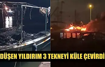 Düşen yıldırım 3 tekneyi küle çevirdi