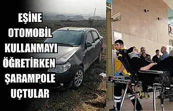 Eşine otomobil kullanmayı öğretirken şarampole uçtular