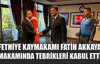 Fethiye Kaymakamı Fatih Akkaya makamında tebrikleri kabul etti