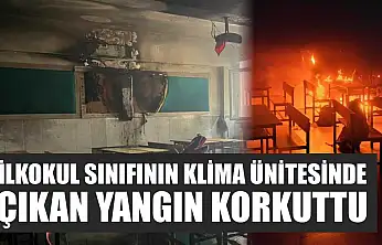 İlkokul sınıfının klima ünitesinde çıkan yangın korkuttu