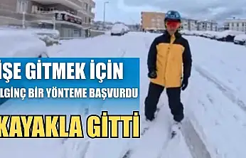İşe gitmek için ilginç bir yönteme başvurdu: kayakla gitti