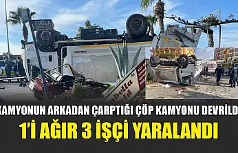 Kamyonun arkadan çarptığı çöp kamyonu devrildi: 1'i ağır 3 işçi yaralandı