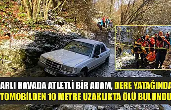 Karlı havada atletli bir adam, dere yatağında otomobilden 10 metre uzaklıkta ölü bulundu