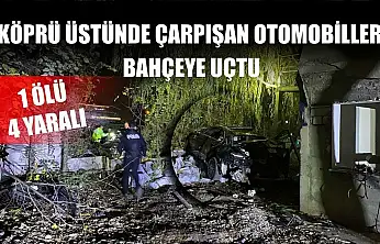 Köprü üstünde çarpışan otomobiller bahçeye uçtu: 1 ölü, 4 yaralı