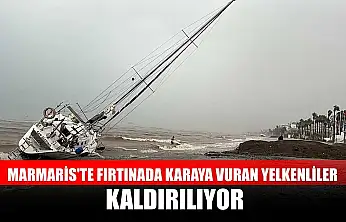 Marmaris'te fırtınada karaya vuran yelkenliler kaldırılıyor