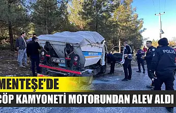 Menteşe'de Çöp Kamyoneti Motorundan Alev Aldı