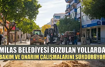 Milas Belediyesi bozulan yollarda bakım ve onarım çalışmalarını sürdürüyor