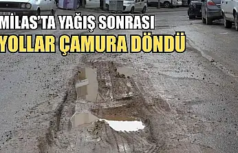 Milas'ta yağış sonrası yollar çamura döndü