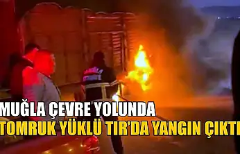 Muğla çevre yolunda tomruk yüklü tırda yangın çıktı